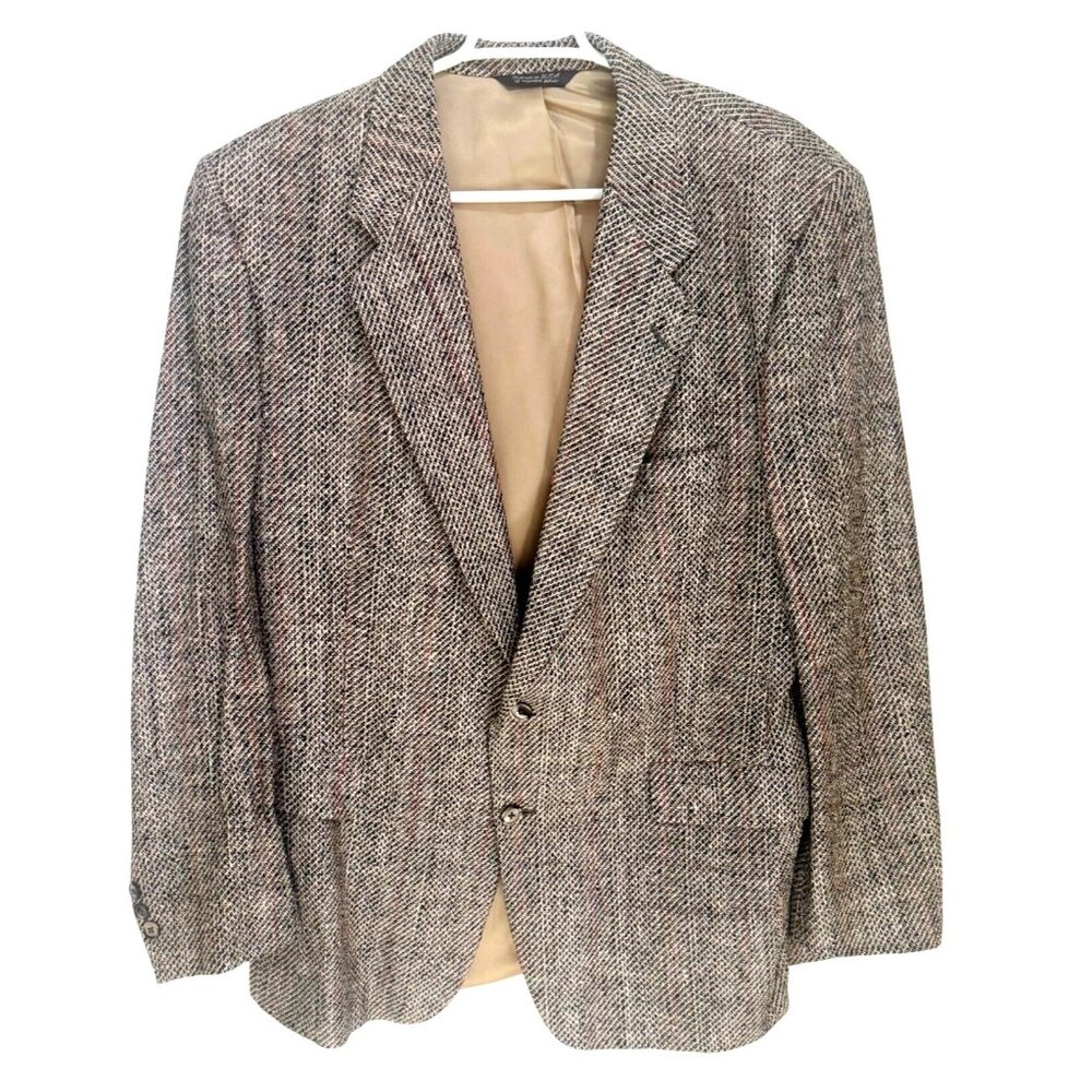 Vintage Kingsridge Mens Tweed Herringbone Blazer Sports Coat 100% Pure Silk